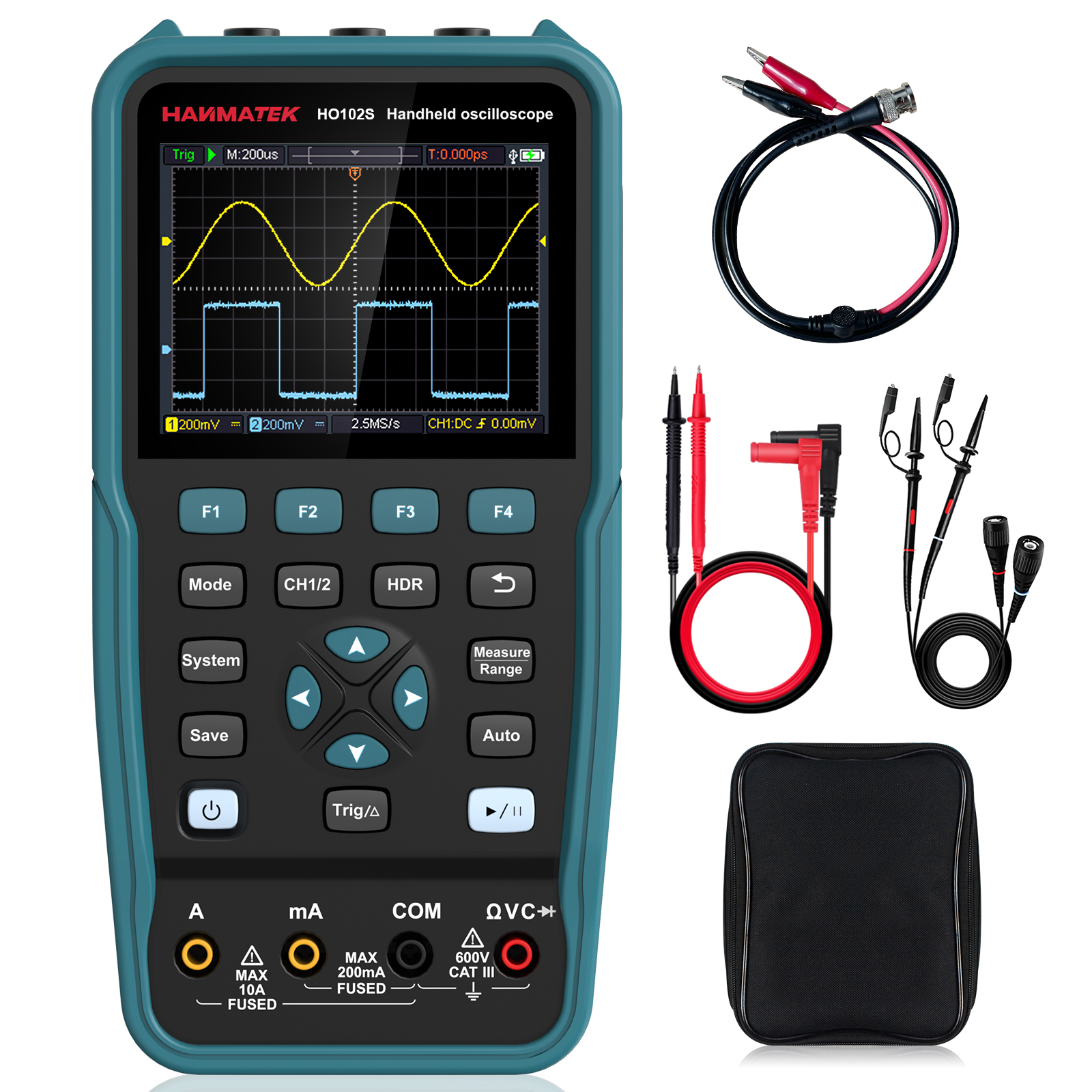 100M Dual Channel Handheld Digital Storage Oscilloscope + Single Channel Signal Source HO102S